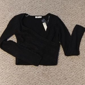 Black Cable Knit Crossed Sweater